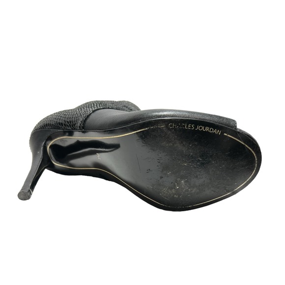 Charles Jourdan Black Leather Snakeskin Zipper Peep Stiletto Ankle Boot Size 7 - Picture 7 of 8